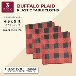 Blue Panda Tablecloths 3 Pack Buffalo Plaid Plastic Table Cover (54 X 108 In)