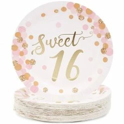 Sparkle And Bash Sweet 16 Paper Plates For 16th Birthday Party (9 In, 48 Pack) Special Occasions