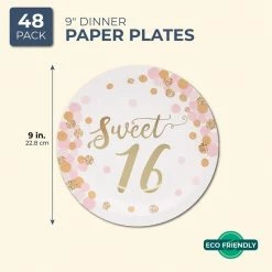 Sparkle And Bash Sweet 16 Paper Plates For 16th Birthday Party (9 In, 48 Pack) Special Occasions
