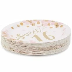 Sparkle And Bash Sweet 16 Paper Plates For 16th Birthday Party (9 In, 48 Pack) Special Occasions