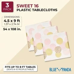 Blue Panda Sweet 16 Tablecloth For Birthday Party (3 Pack) 7 Blue Panda Sweet 16 Tablecloth For Birthday Party (3 Pack)