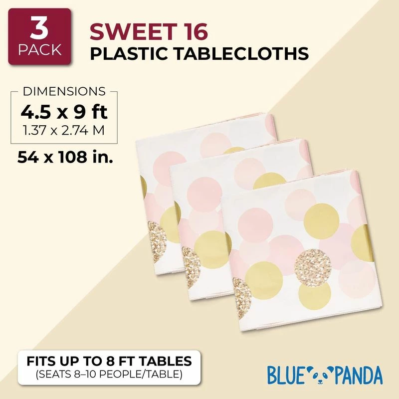 Blue Panda Sweet 16 Tablecloth For Birthday Party (3 Pack) 5 Blue Panda Sweet 16 Tablecloth For Birthday Party (3 Pack)