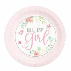 Blue Panda Hello Baby Girl Shower Paper Plates 9 Inches For Lunch Dinner (80 Pack, Pink) Special Occasions