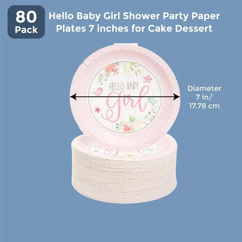 Blue Panda Hello Baby Girl Shower Paper Plates 9 Inches For Lunch Dinner (80 Pack, Pink) Special Occasions 6 Blue Panda Hello Baby Girl Shower Paper Plates 9 Inches For Lunch Dinner (80 Pack, Pink) Special Occasions
