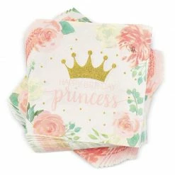 Blue Panda Pink Princess Paper Napkins For Kids Birthday Party (6.5 X 6.5 In, 100 Pack)