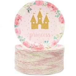Blue Panda Princess Party Supplies, Floral Plates (7 In., 80 Pack)