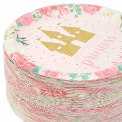 Blue Panda Princess Party Supplies, Floral Plates (7 In., 80 Pack)