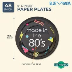 Blue Panda 80s Birthday Party Plates (9 In., 48 Pack)