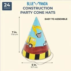 Blue Panda Special Occasions Construction Truck Birthday Party Cone Hats (5 X 7 In, 24 Pack) Blue