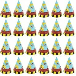 Blue Panda Special Occasions Construction Truck Birthday Party Cone Hats (5 X 7 In, 24 Pack) Blue