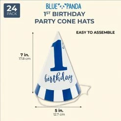 Blue Panda 1st Birthday Party Cone Hats (5 X 7 In, 24 Pack) Blue
