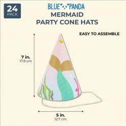 Blue Panda Mermaid Party Hats For Girl's Birthday Party (24 Pack) Special Occasions