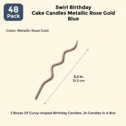 Blue Panda Metallic Rose Gold Swirl Birthday Cake Candles (5 In, 48 Pack) Special Occasions