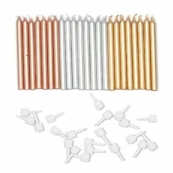 Blue Panda Metallic Birthday Cake Candles With Holders (3 Colors, 48 Pack)