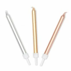 Blue Panda Metallic Birthday Cake Candles With Holders (3 Colors, 48 Pack)