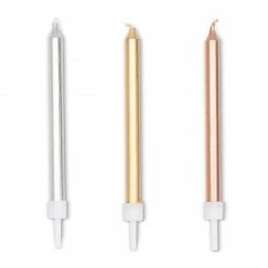 Blue Panda Metallic Birthday Cake Candles With Holders (3 Colors, 48 Pack)