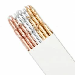 Blue Panda Metallic Birthday Cake Candles With Holders (3 Colors, 48 Pack)