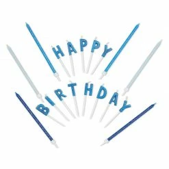 Blue Panda Happy Birthday Cake Topper Letters With Long Thin Glitter Candles In Holders (37 Pack)