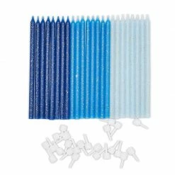 Blue Panda Happy Birthday Cake Topper Letters With Long Thin Glitter Candles In Holders (37 Pack)