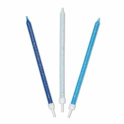 Blue Panda Happy Birthday Cake Topper Letters With Long Thin Glitter Candles In Holders (37 Pack)
