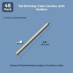 Blue Panda 48 Pack Tall Birthday Cake Candles With Holders - 5 Inches