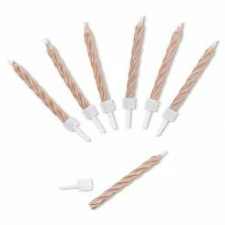 Blue Panda Metallic Rose Gold Striped Birthday Cake Candles In Holders (2 In., 72 Pack)