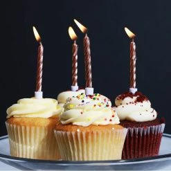 Blue Panda Metallic Rose Gold Striped Birthday Cake Candles In Holders (2 In., 72 Pack)