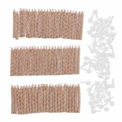 Blue Panda Metallic Rose Gold Striped Birthday Cake Candles In Holders (2 In., 72 Pack)