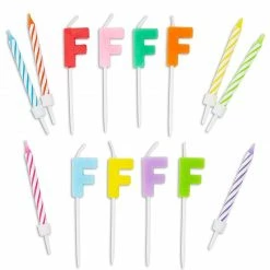 Blue Panda Birthday Cake Candles Set (96 Count) Letter F And Colored Stripes