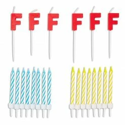Blue Panda Birthday Cake Candles Set (96 Count) Letter F And Colored Stripes