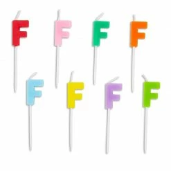 Blue Panda Birthday Cake Candles Set (96 Count) Letter F And Colored Stripes