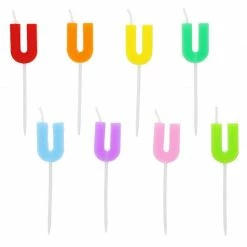 Blue Panda Birthday Cake Candles Set (96 Count) Letter U And Colored Stripes