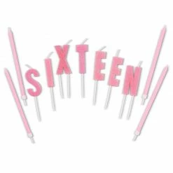 Blue Panda Sixteen Pink Birthday Cake Candles With Holders (31 Pack)