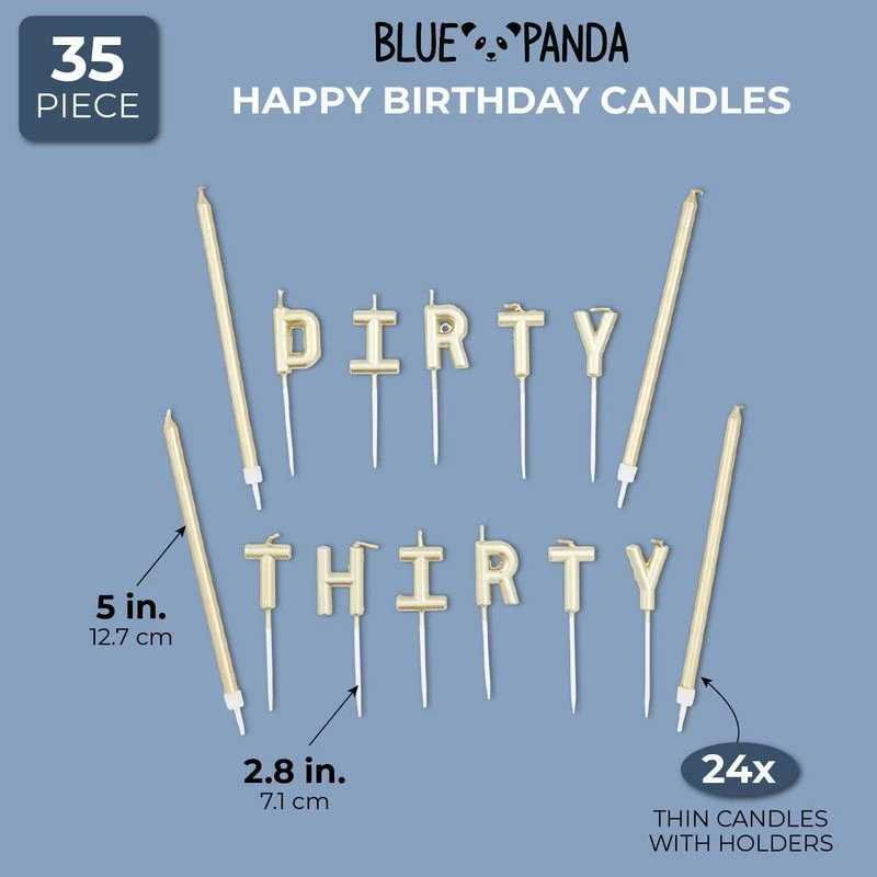 Blue Panda Dirty Thirty Cake Topper And Thin Candles In Holders (Gold, 35 Pieces) 4 Blue Panda Dirty Thirty Cake Topper And Thin Candles In Holders (Gold, 35 Pieces)