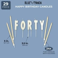 Blue Panda Gold Forty 40th Birthday Cake Candles With Holders (29 Pack)