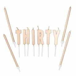 Blue Panda Cake Topper 30th Birthday With Thin Candles In Holders (Rose Gold, 30 Pack)