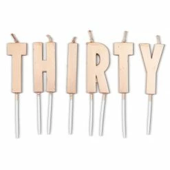 Blue Panda Cake Topper 30th Birthday With Thin Candles In Holders (Rose Gold, 30 Pack)