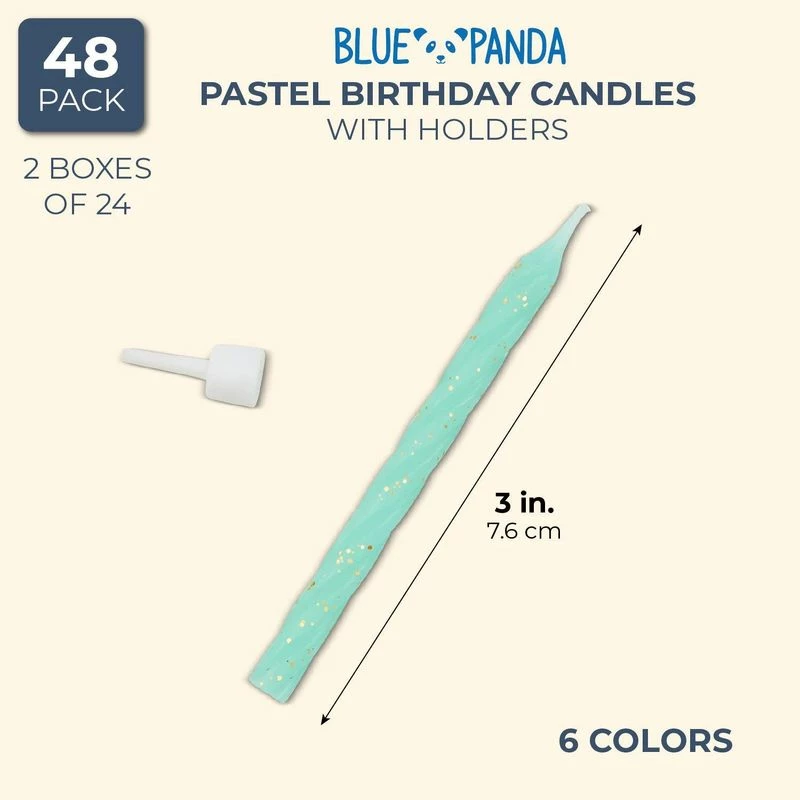 Blue Panda 2 Boxes Of 24 Pack Pastel Colors With Gold Glitter Candles In 3 Inch, 6 Color Assorted, With Holders 7 Blue Panda 2 Boxes Of 24 Pack Pastel Colors With Gold Glitter Candles In 3 Inch, 6 Color Assorted, With Holders