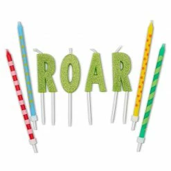 Blue Panda Roar Dinosaur Cake Topper And Thin Printed Candles (28 Pieces)