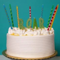 Blue Panda Roar Dinosaur Cake Topper And Thin Printed Candles (28 Pieces)