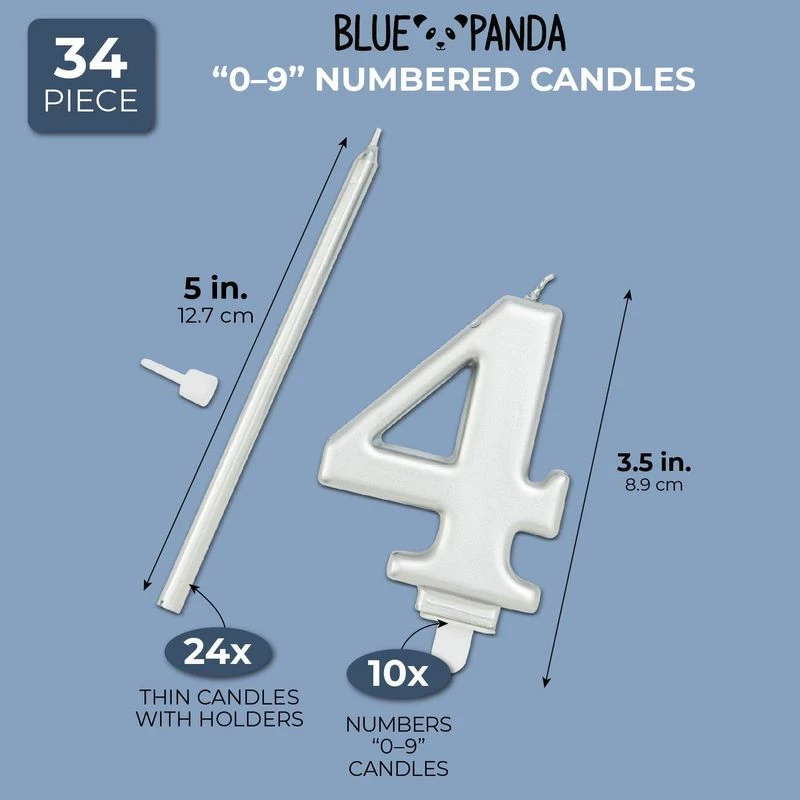Blue Panda Number 0-9 Birthday Cake Candles With Holders (Silver, 34 Pack) Special Occasions 4 Blue Panda Number 0-9 Birthday Cake Candles With Holders (Silver, 34 Pack) Special Occasions
