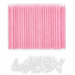 Blue Panda Pink Glitter Long Thin Birthday Cake Candles In Holders (5 In, 48 Pack) Special Occasions