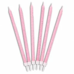 Blue Panda Pink Glitter Long Thin Birthday Cake Candles In Holders (5 In, 48 Pack) Special Occasions