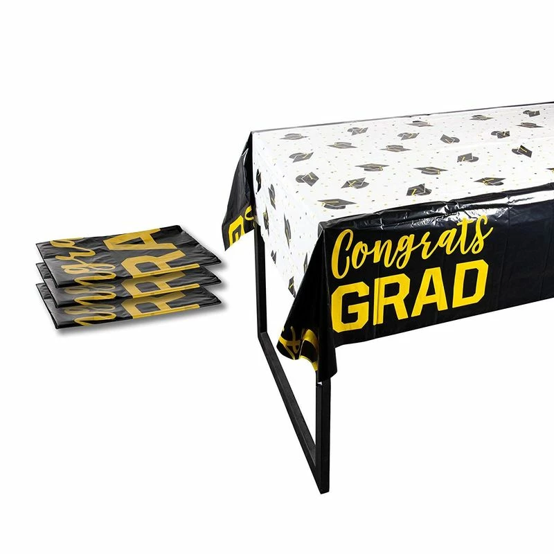 Blue Panda Black And White Plastic Tablecloths, Graduation Party Supplies (54 X 108 In, 3 Pack) 3 Blue Panda Black And White Plastic Tablecloths, Graduation Party Supplies (54 X 108 In, 3 Pack)