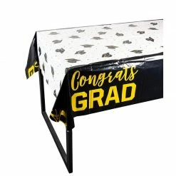 Blue Panda Black And White Plastic Tablecloths, Graduation Party Supplies (54 X 108 In, 3 Pack)