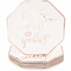 Blue Panda Bachelorette Party Plates - Kiss The Miss Goodbye, Rose Gold, 48 Count