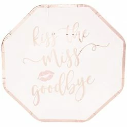Blue Panda Bachelorette Party Plates - Kiss The Miss Goodbye, Rose Gold, 48 Count
