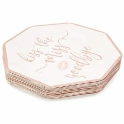 Blue Panda Bachelorette Party Plates - Kiss The Miss Goodbye, Rose Gold, 48 Count