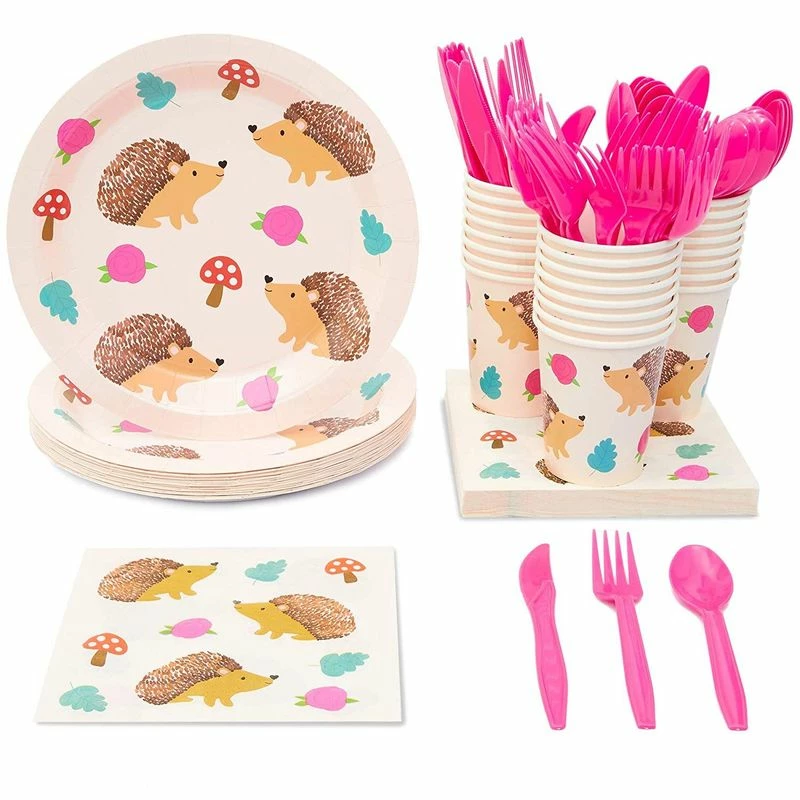Blue Panda Special Occasions Hedgehog Party Pack, Includes Paper Plates, Napkins, Cups, And Cutlery (Serves 24, 144 Pieces) 3 Blue Panda Special Occasions Hedgehog Party Pack, Includes Paper Plates, Napkins, Cups, And Cutlery (Serves 24, 144 Pieces)