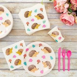 Blue Panda Special Occasions Hedgehog Party Pack, Includes Paper Plates, Napkins, Cups, And Cutlery (Serves 24, 144 Pieces)